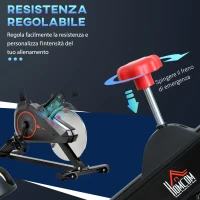 HOMCOM Cyclette da Casa con Resistenza Regolabile, Cyclette Professionale da Camera con Sella e Manubrio Regolabile, Monitor LCD, Sensore Battito Cardiaco Porta Celullare e Volano 6kg, Max.100kg(m-7)