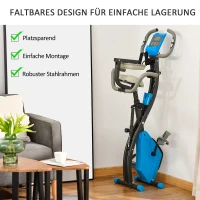 HOMCOM Heimtrainer X-Bike 2-in-1 Fahrradtrainer mit LCD-Display,Pulsmesser, klappbarer Hometrainer Trimmrad mit 8 stufig Magnetwiderstand, 1 Paar Spannseil, Stahl Blau 105x48x118 cm(m-7)
