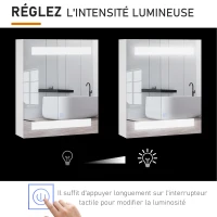 HOMCOM Miroir Lumineux LED Armoire Murale Design de Salle de Bain 2 en 1 dim. 50L x 15l x 60H cm MDF Blanc(m-4)