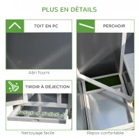 PawHut Poulailler multi-équipements niche toit ouvrant perchoir pondoir enclos tiroir à déjection 160L x 75l x 80H cm bois massif pin gris blanc(m-7)