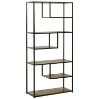 HOMCOM 6 Tier Bookcase, Industrial Tall Shelf Unit with Steel Frame for Home Office, Study, Living Room, Hallway, 82 x 33.5 x 175 cm, Rustic Brown and Black(m-1)