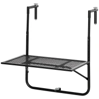 Outsunny Tavolo da Ringhiera Pieghevole e Regolabile in Metallo, 60x60x57-72cm, Nero(m-1)