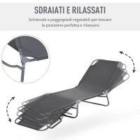 Outsunny Lettino da Giardino con Schienale Regolabile in 5 Posizioni, Lettino Pieghevole in Metallo e Tessuto Oxford, 187x55x24cm, Grigio(m-4)