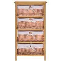 HOMCOM 4 Drawer Dresser Wicker Basket Storage Shelf Unit Wooden Frame Home Organisation Cabinet Bedroom Office Furniture Natural Finish(m-10)