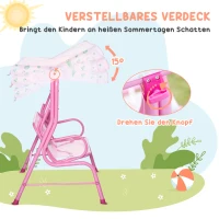 Outsunny 4-teiliges Gartenmöbel-Set für Kinder, mit Hai-Motiv, 1 Hollywoodschaukel, 2 Stühle, 1 Sonnenschirm mit Tisch, Rosa(m-5)
