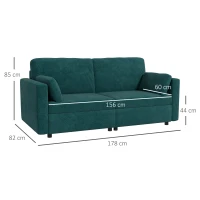 HOMCOM Divano 3 Posti in Velluto con Cuscini e Seduta Imbottita, 178x82x85cm, Verde Scuro(m-3)