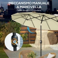 Outsunny Ombrellone da Giardino Doppio Inclinabile con Apertura a Manovella, 285x147x227cm, Beige(m-6)