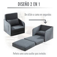 HOMCOM Sofá Cama Individual con Apoyabrazos para Salón Estudio Dormitorio Bolsillos en 2 Lados con 1 Almohada Carga 150kg 70x74×78cm Gris(m-4)