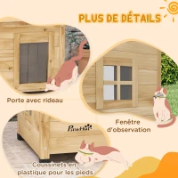 PawHut Maison pour chats niche d'extérieur en bois surélevée avec toit asphalte, fenêtre, 57 x 45 x 43 cm jaune(m-5)