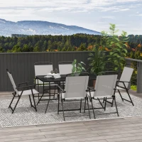 Outsunny Seven-Piece Garden Dining Set, with Glass-Top Table and Folding Chairs - Grey(m-10)