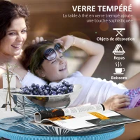 Outsunny Table basse ronde de jardin en résine aspect rotin métal et plateau verre trempé Ø 50 x 50H cm(m-4)