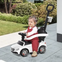 HOMCOM Macchina Cavalcabile per Bambini 12-36 Mesi con Maniglione e Barre di Sicurezza Rimovibili, Licenza Mercedes, Bianca(m-2)