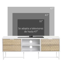 HOMCOM Mueble de TV para Televisores de hasta 47 Pulgadas Mesa para TV de Salón Moderna con 4 Cajones 2 Estantes Abiertos y Gestión de Cables 120x39x48 cm Roble y Blanco(m-4)