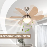 HOMCOM Deckenventilator Deckenventilator mit Licht, Kettenzugschalter, 3 Geschwindigkeiten, 76 cm x 76 cm x 41,5 cm, Weiß(m-4)