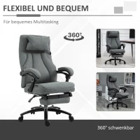 Vinsetto Bürostuhl massage, höhenverstellbarer Chefsessel, Gamingstuhl mit Fußstütze Massagefunktion, ergonomischer Drehstuhl, Massage Sessel, Leinen-Gefühl, Grau, 64 x 74 x 109-117 cm(m-8)