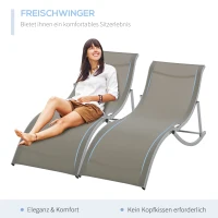 Outsunny 2er Set Sonnenliege Gartenliegen Stoffliege Relaxliege ergonomisch Aluminium Texteline Hellgrau 165 x 61 x 63 cm(m-4)