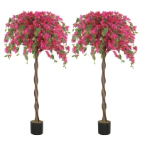 HOMCOM Set of 2 Decorative Artificial Plants, Murraya Flowers in Pots, Fake Plants for Home Indoor Decor, 120cm, Purple and Red(m-1)
