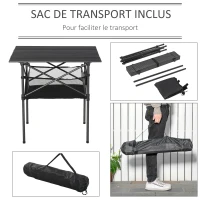 Outsunny Table pliante table de camping table de jardin filet rangement + sac transport plateau alu. châssis métal époxy noir(m-6)