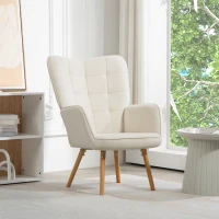 HOMCOM Modern Accent Chair, Upholstered Tufted Wingback Armchair with Seat Padding, Velvet Leisure Lounge Bedroom Chair with Wood Legs, Cream White(m-2)