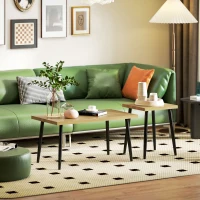 HOMCOM 2-delige set salontafels, Grote en kleine tafel met metalen frame en houten blad, Flexibele salontafels, Natuurlijk hout(m-8)