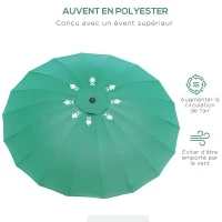 Outsunny Parasol droit parasol de jardin inclinable rond avec 18 baleines manivelle mât en métal fibre de verre Ø 2,5 m polyester haute densité vert(m-6)