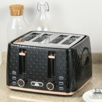 HOMCOM 4 Slice Toaster with 7 Browning Levels, High Lift, Reheat/Defrost/Cancel, Self-centring Function, Removable Crumb Tray, Auto Off, 1600W, Black Honeycomb Texture(m-10)