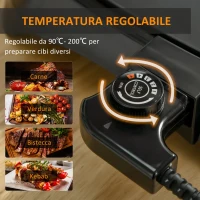 HOMCOM Griglia Elettrica 1600W Antiaderente con 2 Piastre, Temperatura 90-200° e Vassoio Raccogli-grasso(m-5)