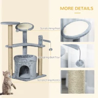 PawHut 87 cm Cat Tree for Indoor Cats, Kitten Tree Tower with Scratching Posts Pad, Cat Condo, Plush Perches, Hanging Ball - Grey(m-6)