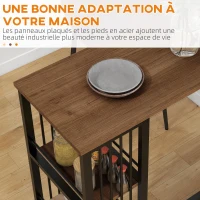 HOMCOM Table de bar table haute de cuisine mange-debout avec étagères 120 x 40 x 105 cm piètement acier noir(m-5)