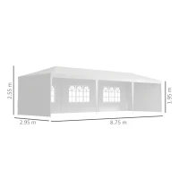 Outsunny Garden Gazebo 9 x 3 Marquee Party Wedding Tent Canopy, White(m-3)