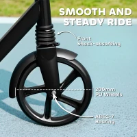 AIYAPLAY Foldable Kids Scooter with Adjustable Handlebar, 200mm Big Wheel, Rear Fender Brake, for Ages 6-12 Years, Black(m-5)