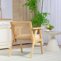 HOMCOM Wooden Rattan Weave Panel Accent Chair - Natural Finish(m-7)