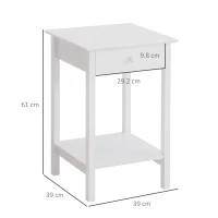 HOMCOM White Bedside Table, Wooden Side Table, Nightstand, Bedside Cabinet with Drawer and Storage Shelf for Bedroom and Living Room(m-3)