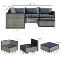 Outsunny 6 Pieces Patio Wicker Corner Sofa Set, Outdoor PE Rattan Sectional Conversation Aluminum Frame Furniture Set w/ Padded Cushion & Coffee Table, Grey(m-3)