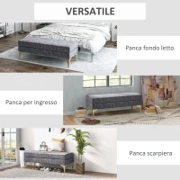 HOMCOM Panca Fondo Letto a 2 Strati in Tessuto Effetto Velluto e Acciaio, 121x50.5x46.5 cm, Grigio Scuro e Oro(m-6)