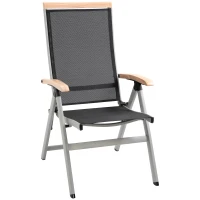 Outsunny Klappstuhl Gartenstuhl klappbar mit Rückenlehne Armlehne für Garten Balkon Terrasse Alu+Mesh Schwarz+Silber 61 x 64 x 112 cm(m-1)