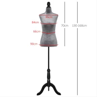 HOMCOM Maniquí de Costura Ajustable a 130-168 cm con Trípode de Madera para Fotografía de Moda Exposición de Prendas Gris(m-3)