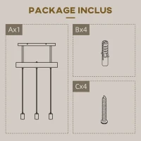 HOMCOM Suspension luminaire industriel lustre vintage en métal et barre bois 3 lumières hauteur réglable 50 x 8 x 33 cm noir(m-7)