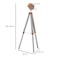 HOMCOM Lámpara de Pie con Trípode de Madera Casquillo E14 Máx. 25W IP20 Altura Ajustable Interruptor de Pie Lámpara de Suelo para Salón Dormitorio Oficina 65x65x100-140 cm Oro Rosa(m-3)