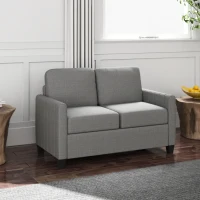 HOMCOM 2 Seater Sofa, Channel Tufted Modern Fabric Couch, Comfy Upholstered Small Sofa Loveseat with Spring Cushion, Back Pillow, for Living Room, Bedroom, Office, Light Grey(m-2)