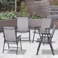 Outsunny Set 4 Sedie Pieghevoli da Esterni in Acciaio e Texteline Per Giardino Veranda Terrazzo, Grigio, 58 x 64 x 94cm(m-2)
