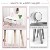 HOMCOM Tocador de Madera Infantil con Espejo y 2 Cajones 69x49x136 cm Blanco y Rosa(m-4)