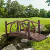 Outsunny 1.5M Wooden Garden Bridge Decorative Arc Footbridge with Safety Guardrail Outdoor Lawn Pond Bridge Walkway Stained Wood(m-10)