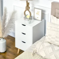 HOMCOM Bedside Table, Bedside Cabinet with 3 Drawers, Side End Table with Pine Wood Legs for Bedroom Living Room, Cream White(m-8)