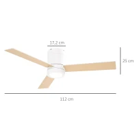 HOMCOM Ventilador de Techo Motor AC 48W con Luz LED Mando a Distancia 3 Velocidades y 3 Aspas de Madera Ø112x25 cm Blanco(m-3)