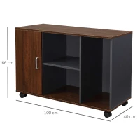 HOMCOM Mobiletto da Ufficio Armadietto Portadocumenti con Rotelle, Moderno per Casa Studio in Legno, Color Noce e Grigio,100x40x66cm(m-3)