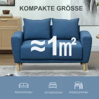 HOMCOM Zweisitzer-Sofa, moderne Stoffcouch, 2 Rückenkissen, Eukalyptus-Holzrahmen, 133 x 73 x 81 cm, Blau(m-6)