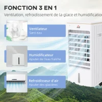 HOMCOM Refroidisseur d'air ventilateur humidificateur 3 en 1 avec télécommande, minuterie, oscillation, affichage LED(m-4)
