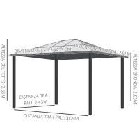 Outsunny Gazebo da Giardino 3x3.6m in Alluminio con Zanzariera e Tetto in Policarbonato(m-3)