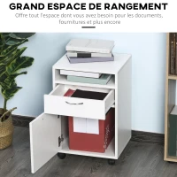 HOMCOM Lot de 2 caissons de bureau rangement de bureau sur roulettes tiroir placard niche panneaux particules blanc(m-4)